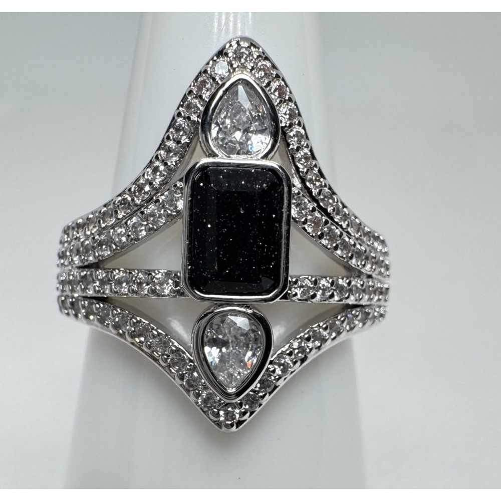 Bomb Party Untamed Ring Snarl Softly RG15907 Onyx Sandstone Rhodium Size 6